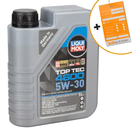 1L 1 Liter LIQUI MOLY Motor&ouml;l 5W30 TOP TEC 4600 dexos2 BMW LL-04 VW 505.00/01