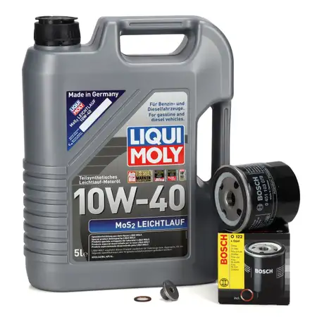 5L LIQUI MOLY MoS2 LEICHTLAUF 10W-40 Motor&ouml;l + BOSCH &Ouml;lfilter f&uuml;r OPEL 93156300