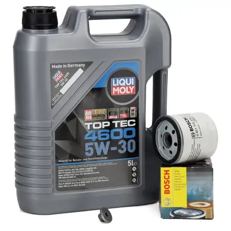 5L LIQUI MOLY TOP TEC 4600 5W30 dexos2 Motor&ouml;l + BOSCH &Ouml;lfilter OPEL 1.6 1.8 2.0 95509857