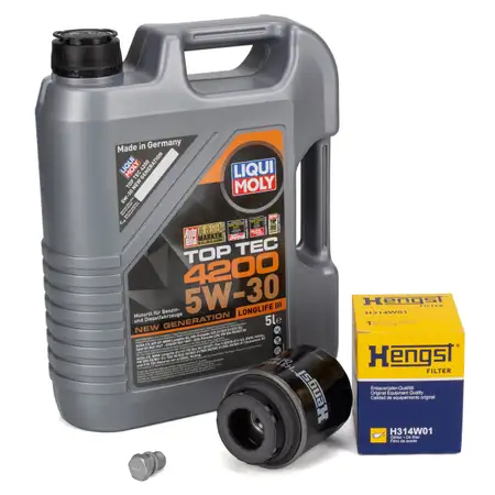 5L LIQUI MOLY TOP TEC 4200 5W30 Motor&ouml;l + HENGST &Ouml;lfilter VAG 1.2/1.4 TSI 03C115561H