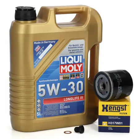 5L LIQUI MOLY 5W30 LONGLIFE III Motor&ouml;l + HENGST &Ouml;lfilter VW Golf 7 8 Passat 1.0-1.5 TSI