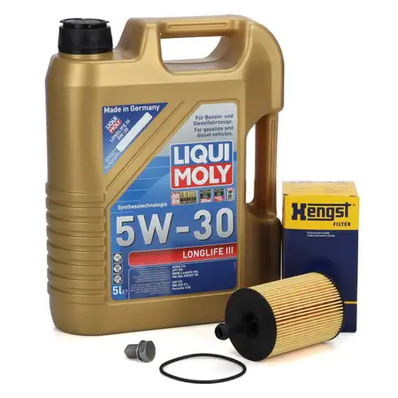 5L LIQUI MOLY 5W30 LONGLIFE III Motor&ouml;l + HENGST &Ouml;lfilter VW Golf 4 5 6 Passat 1.2-2.0 TDI