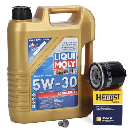 5L LIQUI MOLY 5W30 LONGLIFE III Motor&ouml;l + HENGST &Ouml;lfilter VW Golf 4 5 6 Polo 3 4 5 1.0-1.6