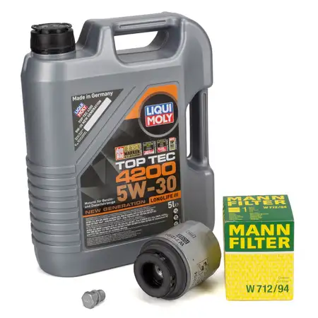 5L LIQUI MOLY TOP TEC 4200 5W30 Motor&ouml;l + MANN &Ouml;lfilter VAG 1.2/1.4 TSI 03C115561H