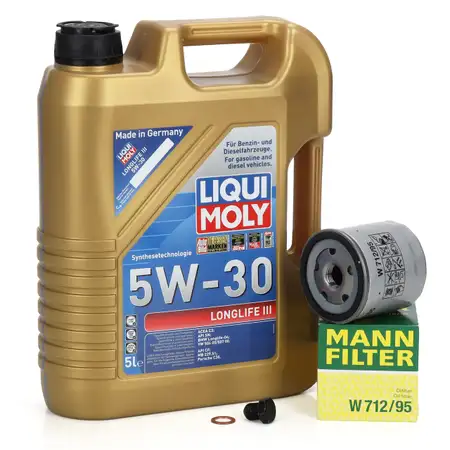 5L LIQUI MOLY 5W30 LONGLIFE III Motor&ouml;l + MANN &Ouml;lfilter VW Golf 7 8 Passat B8 1.0-1.5 TSI