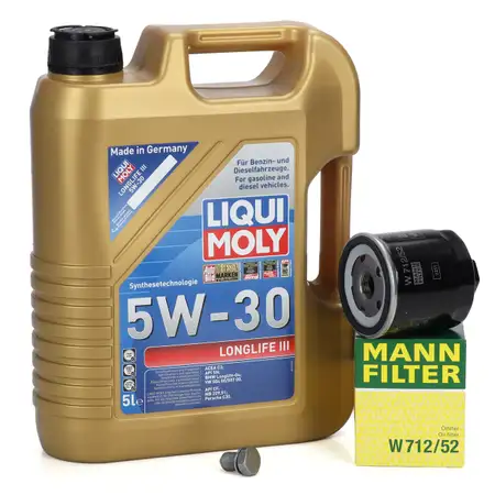 5L LIQUI MOLY 5W30 LONGLIFE III Motor&ouml;l + MANN &Ouml;lfilter VW Golf 4 5 6 Polo 3 4 5 1.0-1.6