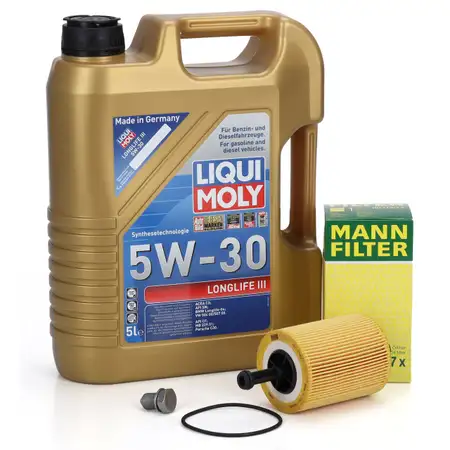 5L LIQUI MOLY 5W30 LONGLIFE III Motor&ouml;l + MANN &Ouml;lfilter VW Golf 4 5 6 Passat 1.2-2.0 TDI