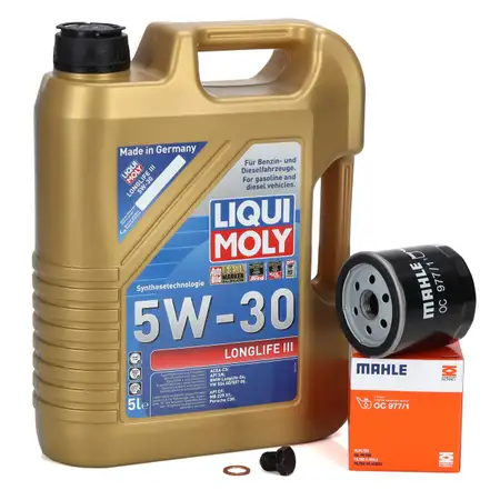 5L LIQUI MOLY 5W30 LONGLIFE III Motor&ouml;l + MAHLE &Ouml;lfilter VW Golf 7 8 Passat B8 1.0-1.5 TSI