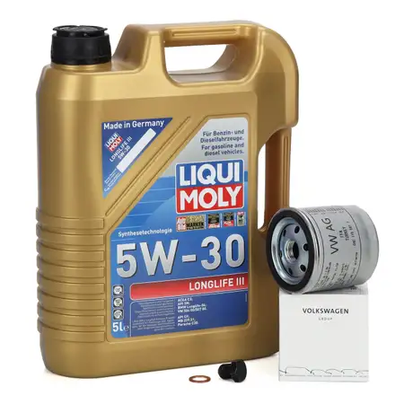 5L LIQUI MOLY 5W30 LONGLIFE III Motor&ouml;l + ORIGINAL &Ouml;lfilter f&uuml;r VAG 1.0-1.5 TSI 04E115561T