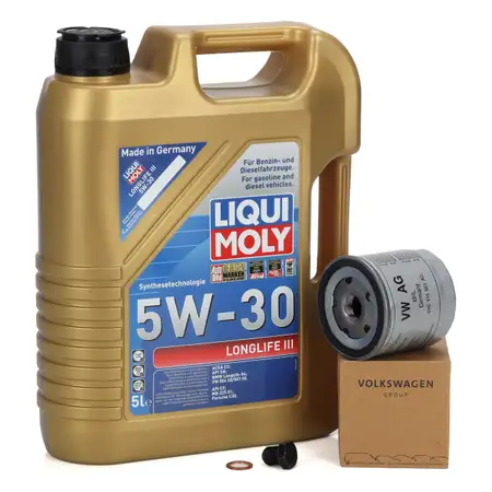 5L LIQUI MOLY 5W30 LONGLIFE III Motor&ouml;l ORIGINAL &Ouml;lfilter f&uuml;r VAG 1.0-1.5 TSI 04E115561AC