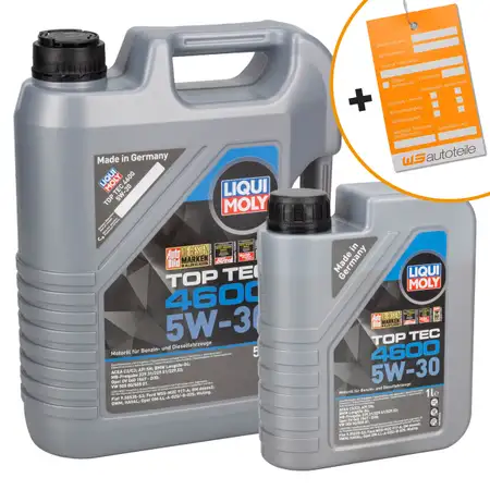 6L 6 Liter LIQUI MOLY Motor&ouml;l 5W30 TOP TEC 4600 dexos2 BMW LL-04 VW 505.00/01