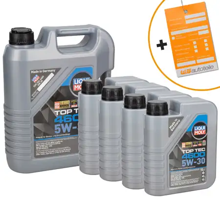 9L 9 Liter LIQUI MOLY Motor&ouml;l 5W30 TOP TEC 4600 dexos2 BMW LL-04 VW 505.00/01