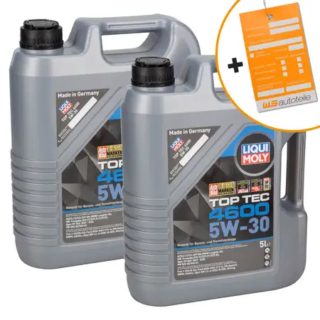 10L 10 Liter LIQUI MOLY Motor&ouml;l 5W30 TOP TEC 4600 dexos2 BMW LL-04 VW 505.00/01