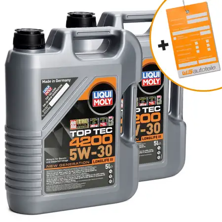 10L 10 Liter LIQUI MOLY 3707 TOP TEC 4200 5W30 Motor&ouml;l NEW GEN VW 504.00 507.00 BMW LL-04