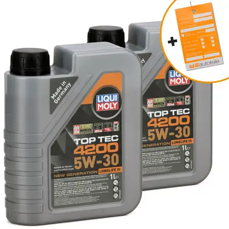 2L 2 Liter LIQUI MOLY 3706 TOP TEC 4200 5W30 Motor&ouml;l NEW GEN VW 504.00 507.00 BMW LL-04