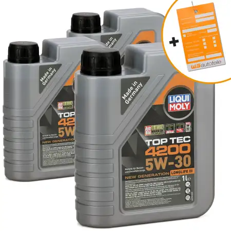 3L 3 Liter LIQUI MOLY 3706 TOP TEC 4200 5W30 Motor&ouml;l NEW GEN VW 504.00 507.00 BMW LL-04