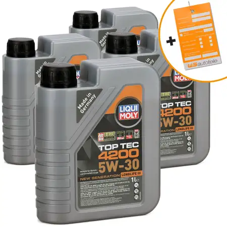 4L 4 Liter LIQUI MOLY 3706 TOP TEC 4200 5W30 Motor&ouml;l NEW GEN VW 504.00 507.00 BMW LL-04