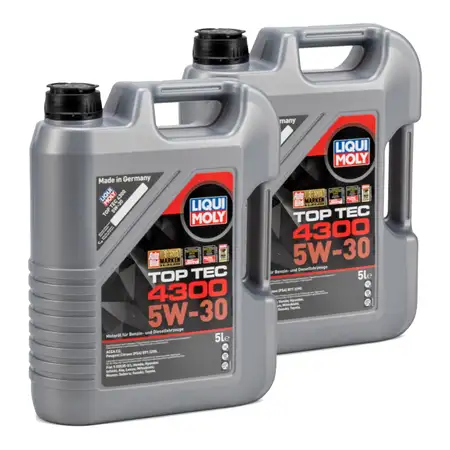 10L 10 Liter LIQUI MOLY Motor&ouml;l &Ouml;l TOP TEC 4300 5W-30 5W30 ACEA C2 PSA B712290