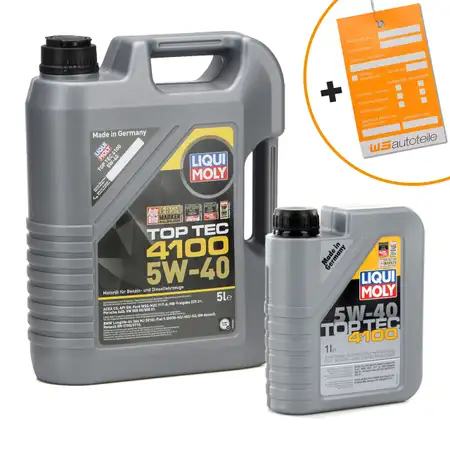 6L 6 Liter LIQUI MOLY Motor&ouml;l &Ouml;l TOP TEC 4100 5W40 5W-40 MB 229.31 VW 505.00/01