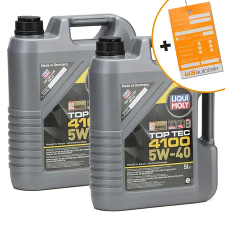 10 Liter LIQUI MOLY Motor&ouml;l &Ouml;l TOP TEC 4100 5W40 5W-40 MB 229.31 VW 505.00/01