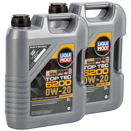 10L LIQUI MOLY TOP TEC 6200 0W-20 0W20 Motor&ouml;l ACEA C5 PORSCHE C20 VW 508/509.00