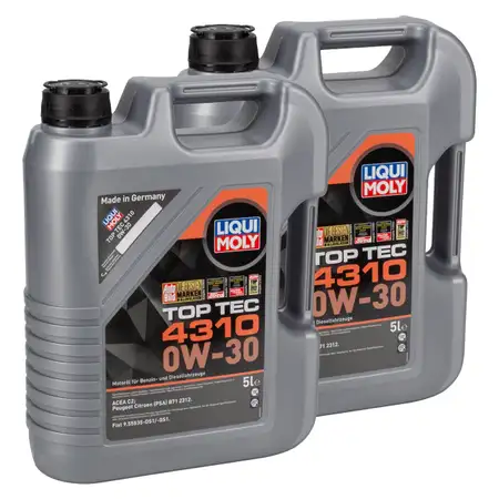 10L 10 Liter LIQUI MOLY TOP TEC 4310 0W-30 Motor&ouml;l &Ouml;l PSA B71 2312 FIAT 9.55535-DS1/-GS1