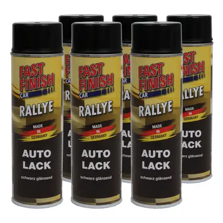 6x 500 ml FAST FINISH Rallye Autolack Lackspray Schwarz Gl&auml;nzend Spraydose