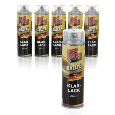 6x 500 ml FAST FINISH Car Rallye Klarlack Lackspray gl&auml;nzend Spraydose 292859