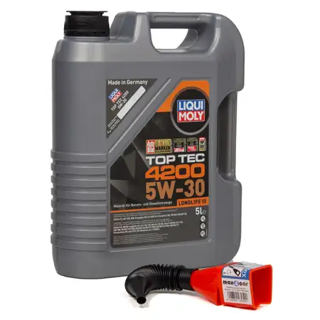 5L 5 Liter LIQUI MOLY Motor&ouml;l &Ouml;l TOP TEC 4200 5W-30 VW 504.00 507.00 + Trichter