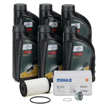 MAHLE Getriebefilter + 6L FUCHS Getriebe&ouml;l f&uuml;r AUDI SEAT SKODA VW 6-Gang DSG DQ250