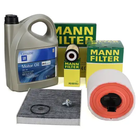 MANN Filterset 3-tlg + 5L ORIGINAL 5W-30 dexos2 Motor&ouml;l OPEL Astra K 1.6 CDTi 95-160 PS