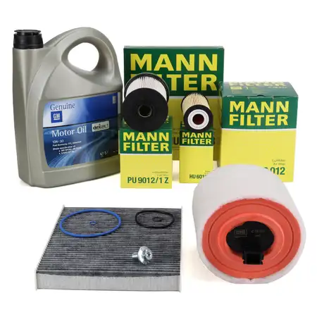 MANN Filterset 4-tlg + 5L ORIGINAL 5W-30 dexos1 Motor&ouml;l OPEL Astra K 1.6 CDTi 95-160 PS