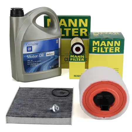 MANN Filterset 3-tlg + 5L ORIGINAL 5W-30 dexos1 Motor&ouml;l OPEL Astra K 1.6 CDTi 95-160 PS