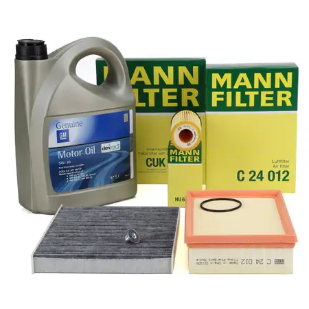 MANN Filterset + 5L ORIGINAL 5W-30 dexos2 Motor&ouml;l OPEL Mokka / X (J13) 1.4 1.6 1.8