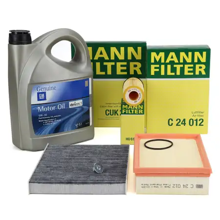 MANN Filterset + 5L ORIGINAL 5W-30 dexos1 Motor&ouml;l OPEL Mokka / X (J13) 1.4 1.6 1.8