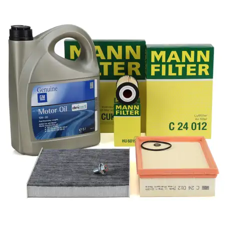 MANN Filterset 3-tlg + 5L ORIGINAL 5W-30 dexos2 Motor&ouml;l OPEL Mokka / X (J13) 1.6 CDTi