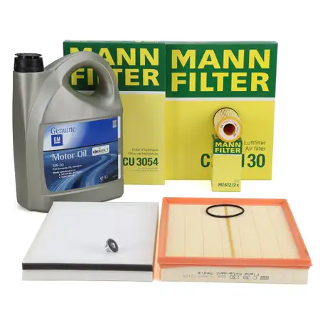 MANN Filterset 3-tlg + 5L ORIGINAL 5W-30 dexos1 Motor&ouml;l OPEL Astra G H 1.2-1.8 ab Motornr.