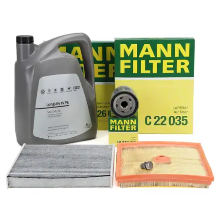 MANN Filterset + 5L ORIGINAL 0W20 Motor&ouml;l VW Golf 7 A3 8V Q2 Leon 5F Octavia 3 1.0 TSI