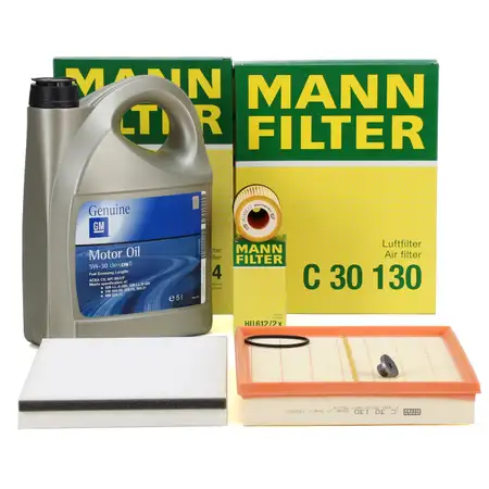 MANN Filterset + 5L ORIGINAL 5W30 dexos2 Motor&ouml;l OPEL Astra G H 1.2 16V 1.4 ab Motor-Nr.