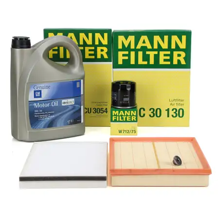 MANN Filterset + 5L ORIGINAL 5W30 dexos1 Gen3 Motor&ouml;l OPEL Astra G H Zafira A 1.4-2.0 OPC