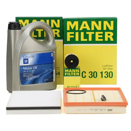 MANN Filterset + 5L ORIGINAL 5W30 dexos2 Motor&ouml;l OPEL Astra G H 1.2 16V 1.4 bis Motor-Nr.