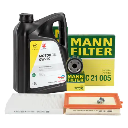 MANN Filterset Filterpaket + 5L ORIGINAL 0W20 Motor&ouml;l OPEL Adam (M13) 1.0 90/115 PS