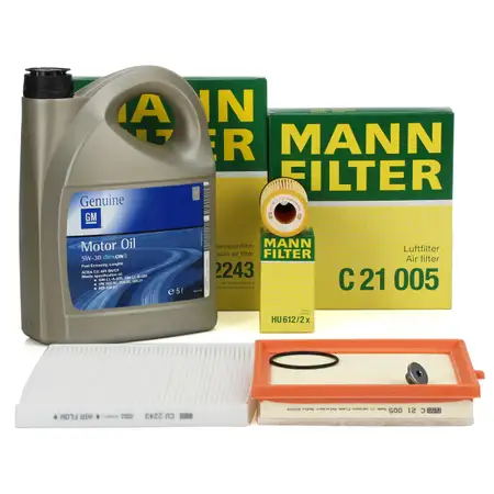 MANN Filterset Filterpaket + 5L ORIGINAL 5W30 dexos2 Motor&ouml;l OPEL Adam 1.2 1.4 / LPG / S