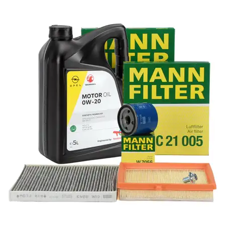 MANN Filterset + 5L ORIGINAL 0W20 Motor&ouml;l OPEL Adam (M13) 1.0 90/115 PS