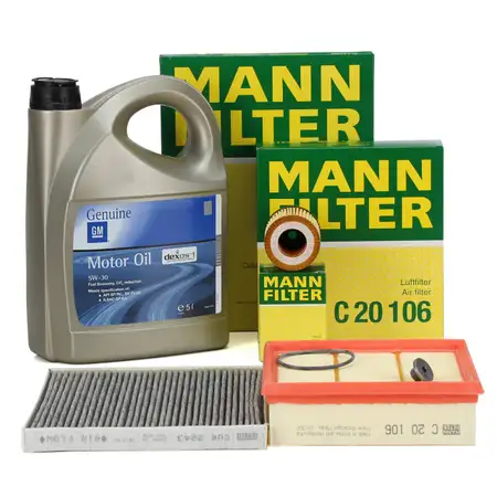 MANN Filterset + 5L ORIGINAL 5W30 dexos1 Gen3 Motor&ouml;l OPEL Corsa D 1.0-1.4 bis 19MA9234