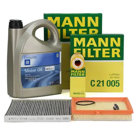 MANN Filterset + 5L ORIGINAL 5W30 dexos1 Gen3 Motor&ouml;l OPEL Adam (M13) 1.2 1.4 69-150 PS