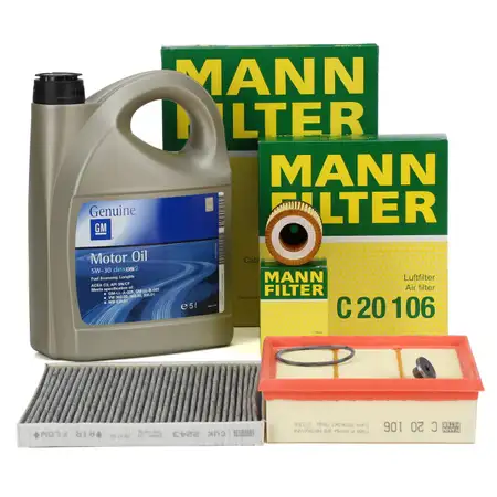 MANN Filterset + 5L ORIGINAL 5W30 dexos2 Motor&ouml;l OPEL Corsa D 1.0-1.4 bis Motor 19MA9234