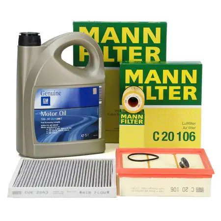 MANN Filterset + 5L ORIGINAL 5W30 dexos2 Motor&ouml;l OPEL Corsa D 1.0 1.2 1.4 + E 1.2 1.4