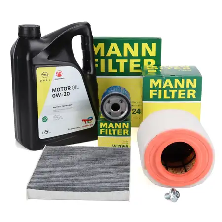 MANN Filterset + 5L ORIGINAL 0W-20 Motor&ouml;l OPEL Astra K 1.0/1.4 Turbo 90-150 PS