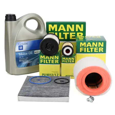 MANN Filterset 4-tlg + 5L ORIGINAL 5W-30 dexos2 Motor&ouml;l OPEL Astra K 1.6 CDTi 95-160 PS